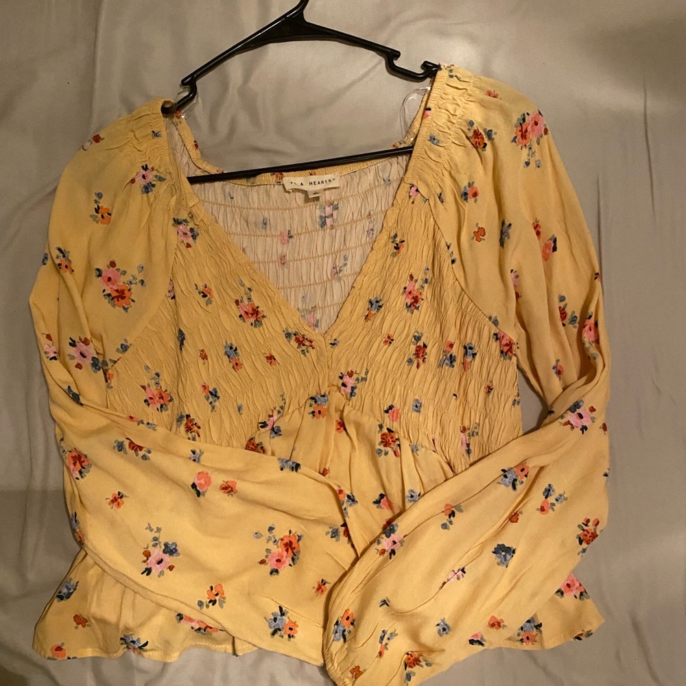 LA Hearts Yellow Floral Long Sleeve Size L